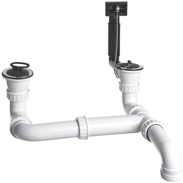 BLANCO Doppel-Ab- und Überlaufgarnitur 1 ½'' | Ab- und Überlaufset zum Nachrüsten von Spülen und Becken | Harmonisches Zusammenspiel mit Armaturen, Spülmittelspender und Zugknopf in schwarz matt im Sale